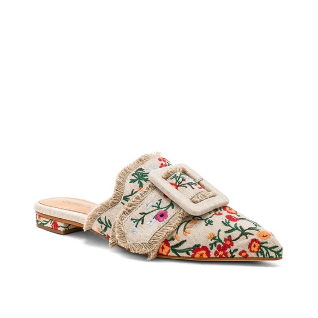 Schutz Maiara Floral Linen Mules Slides 5.5 Nwt